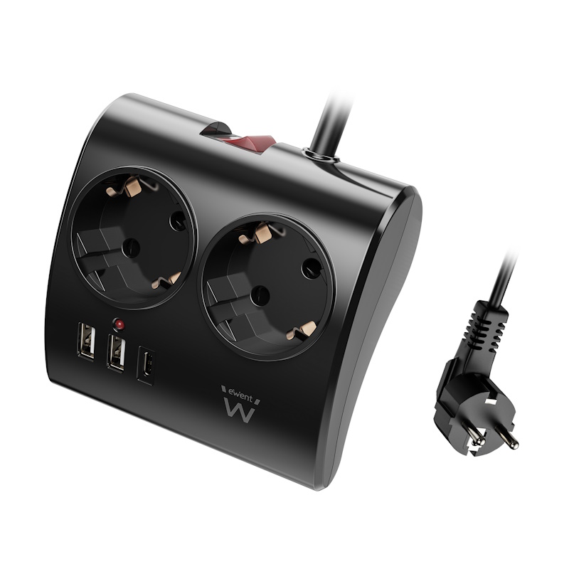 EW3871 | Multipresa da tavolo 2 posizioni con 2 USB-A, 1 USB-C Schuko | Ewent | distributori informatica